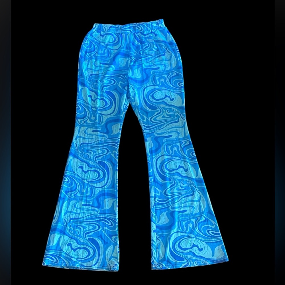 High Waist Marble Print Flare Leg Pants
